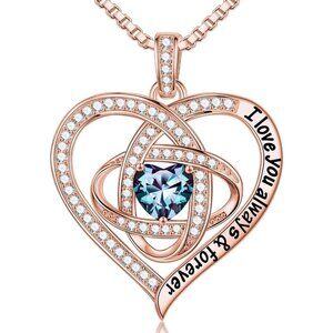 Women's Sterling Silver Love Knot Birthstone Necklace Anniversary Valentines Gif